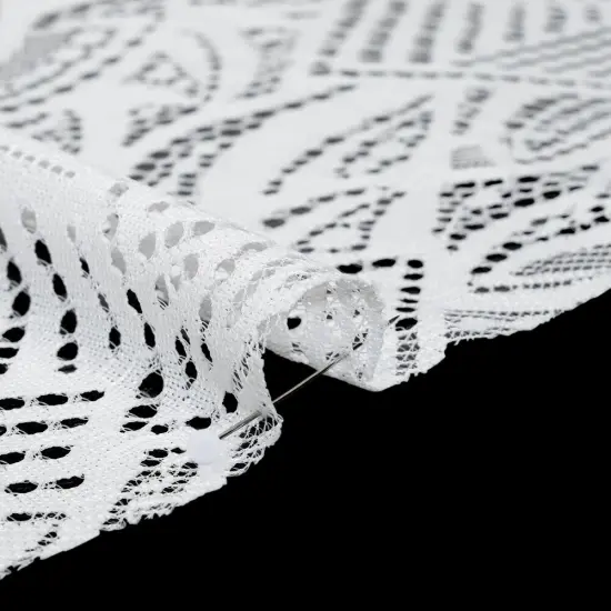 1 Yard Ivory Raschel Lace Fabric Geometry Leaves Organic Edge Sheer Nylon 54 Inch Width {2}