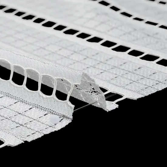 1 Yard Ivory Corded Lace Fabric Squares and Stripes Sheer Elegant Design 52 inch Width {3}