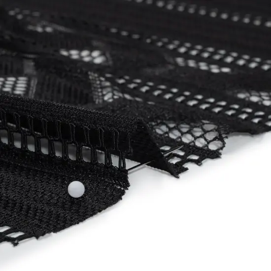 1 Yard Black Corded Lace Fabric Geometric Striped Sheer Elegant Design 52 inch Width {3}