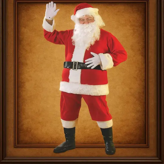 Mens Flannel Santa Claus Costume Jacket, Pants, Hat, Belt and Beard Set {1}