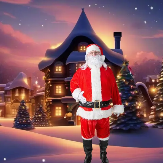 Plus Size Mens Santa Suit Velour Jacket, Pants, Hat, Beard and Belt Set {3}