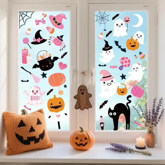 Pink Halloween Window Clings Decorations Cute Window Decals {4}