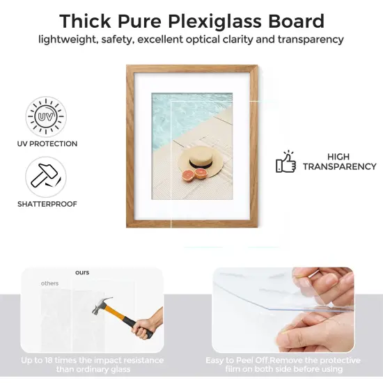 Diploma Frame For 8.5x11 Certificate Document | Solid Oak Wood 8.5 By 11 Picture With Mat For 6x8 | 8 1/2 x 11 Certificate Frame | Plexiglass And Hanging Hardware Included | Natural {1}