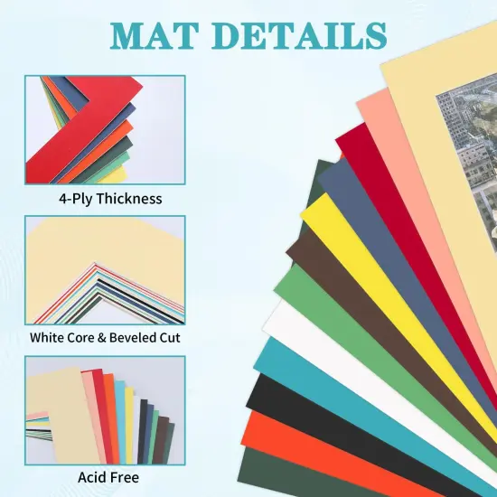 ZBEIVAN 12 Packs Mixed Colors 11x14 Picture Frame Mats for 8.5x11 Photos, Artworks and Prints, White Core Bevel Cut Frame Mattes {5}