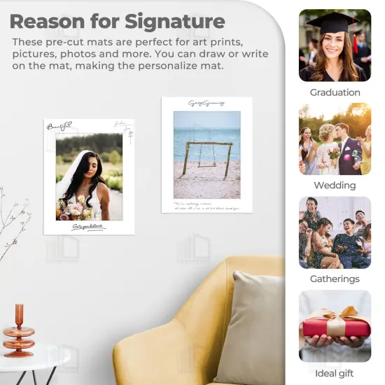 11x14 White Pre-Cut Picture Mats for 8.5x11 Photos, Prints, Artworks - White Core Bevel Cut 8x10.5 Openings Acid Free Frame Mattes 1.4Mm Thickness - Pack of 12 {5}