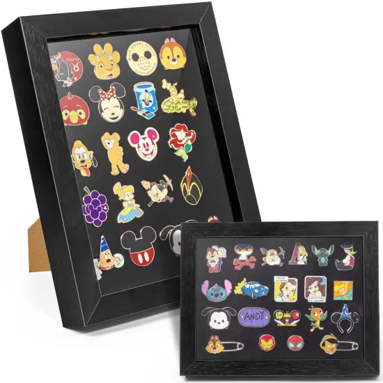 Pin Display Frame, 7x9 Shadow Box for Wall and Tabletop Mount, Pin Collection Display, Brooch Holder for Enthusiast, Black {2}