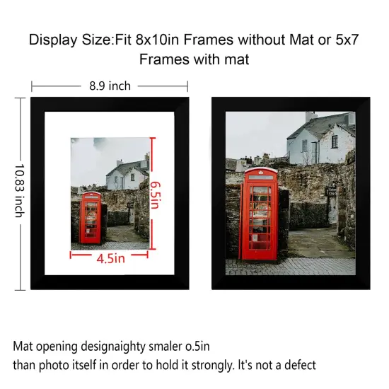 BESCRCL 8x10 Picture Frame Black Set of 6, Display Pictures 5x7 with Mat or 8x10 Without Mat for Wall Mounting or TableTop {5}