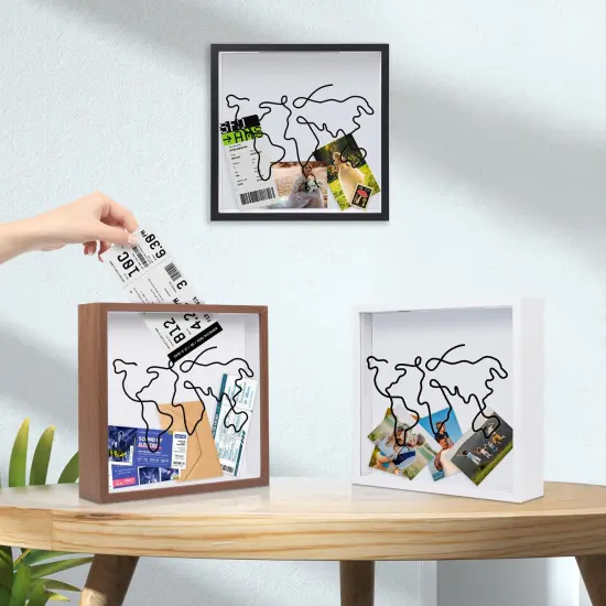 Adventure Archive Box 12x12inch Gifts for Dad Father From Wife/Daughter/Son, Wooden Travel Shadow Box with Slot, Loading Tickets Display Case Memories Travel Box Frame for Keepsake, Dark Brown {4}