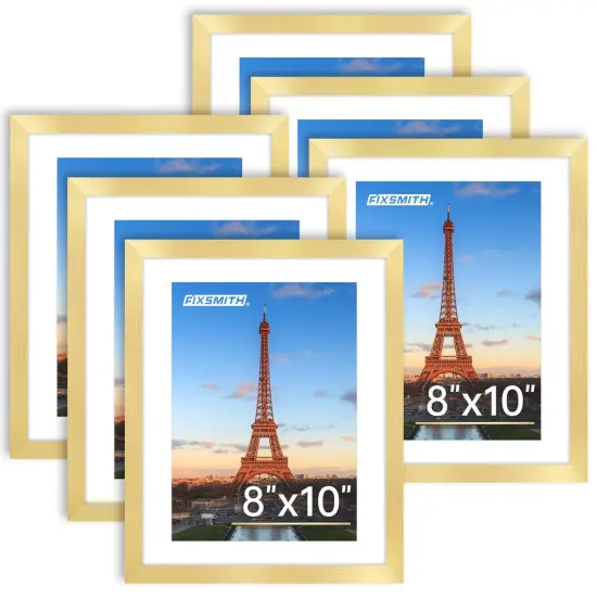 8x10 Picture Frame Bulk-6 Pack, Gold Picture Frames Collage Wall Decor, Wall & Tabletop Picture Frames, Photo Frame with HD Plexiglass, Display Pictures 5x7 with Mat or 8x10 Without Mat {1}