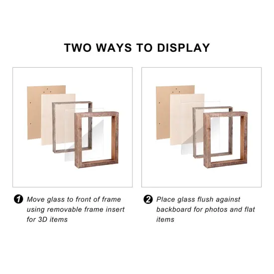 Shadow Box Picture Frame 8x8 Natural Wood Display Case with Linen Back for Memorabilia, Pins, Awards, Medals, Tickets and Photos - Weathered Brown {4}