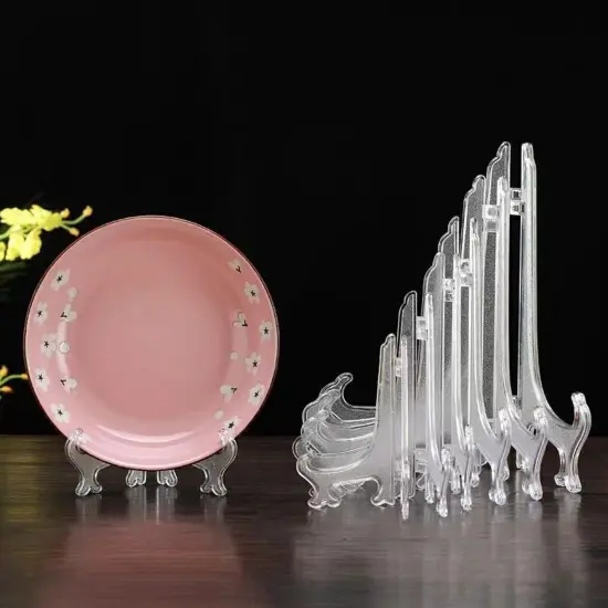 12 Pack 6 Inch Clear Plastic Easels or Stand/Plate Holders to Display Pictures or Other Items at Weddings, Plate Stands for Home Decoration, Birthdays, Tables {4}