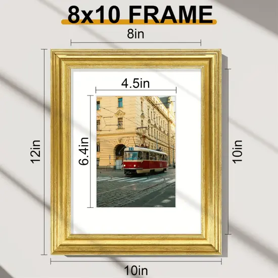 8x10 Picture Frames Set of 2, Ornate Vintage Photo Frame for Wall or Tabletop, Display 5x7 Pictures with Mat or 8x10 without Mat, Rustic Gold {5}