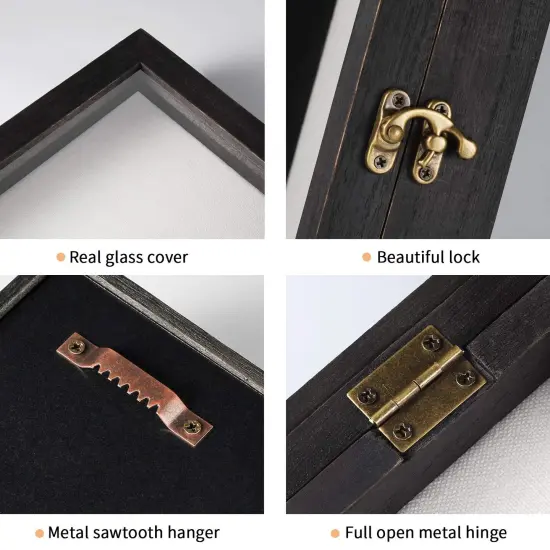 Shadow Box for Flowers 8 x 10 Shadowbox Display Case Picture Frame with Glass Window Door Wedding Bouquet Memorabilia Medals Military Photos Memory Box for Keepsakes - Rustic Black {3}