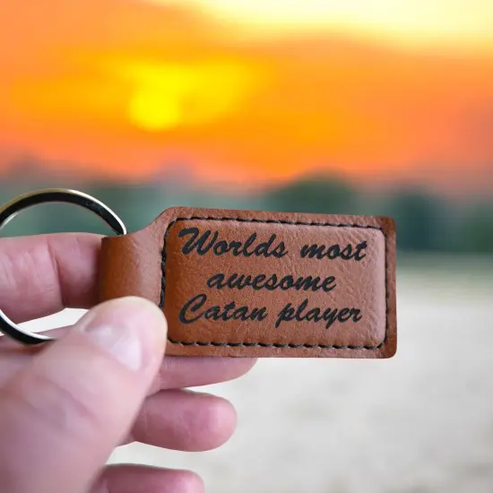 Keychain - Rectangle - Catan Player - Leather Rustic/Gold {6}