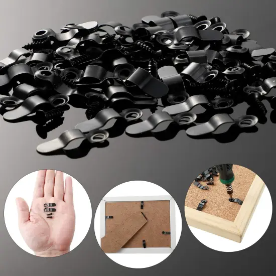 100 Pieces Metal Picture Frame Turn Buttons Fasteners with Screws, Turn Buttons for Picture Frames, Hardware Backing Clips for Hanging Photos Drawings Posters {4}