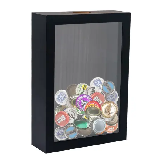 5x7 Top Loading Shadow Box Frame with HD Glass,Wood Display Case with Slot,1.25 inches Interior Depth,Ideal for Wine Bottle Caps,Tickets,Shells,Stamps and More,Black {1}