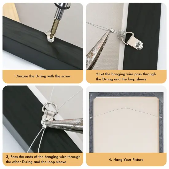 Picture Hanging Hardware with Wire - ROBUST 91pcs Picture Hanging Kit, Wall Hooks for Hanging Pictures with Wire, Screw, D Ring, Loop Sleeves for Picture Frame, Mirror, Art(N8) {6}