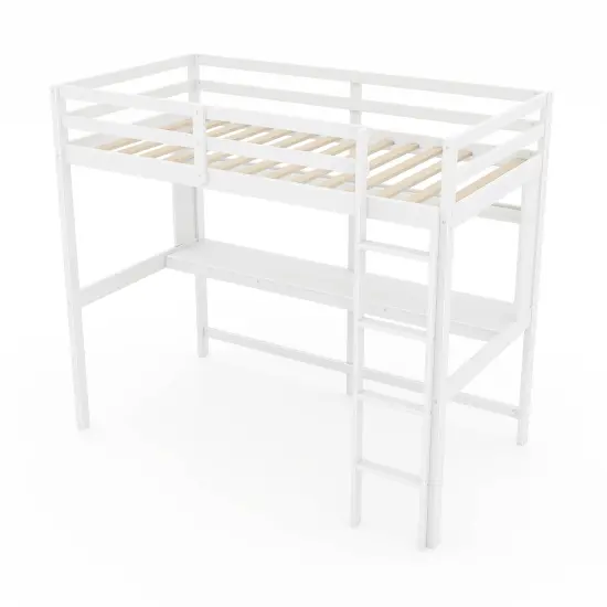 3-in-1 Twin Size Space-saving Loft Platform Bed Frame with 13 Wooden Slat and Safety Guardrails Brown {7}