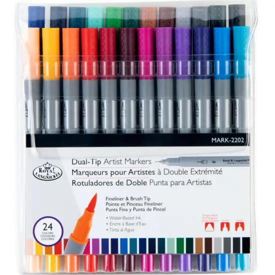 MARK-2202 | 24pc Fineliner and Brush Dual-Tip Artist Markers {1}