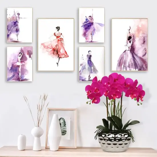 Artificial Flowers 18" Purple Phalaenopsis Orchid with Silver Ceramic Pots Real Touch Faux Orchid Plant for Home Office Bathroom Living Room Decoration {5}