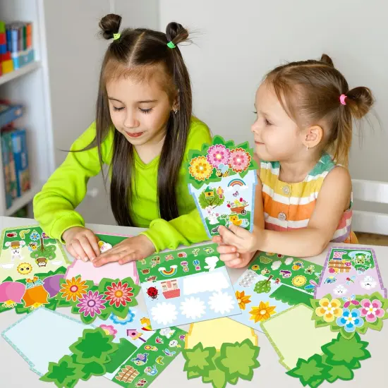 Spring Flower Pot Stickers - 12 Sets of Garden Theme Art Craft Kit for Kids School Activity Make Your Own Nature Sunflower Scene with Butterfly Frog Bug Animal DIY Insect Game Party Favor Gift {2}
