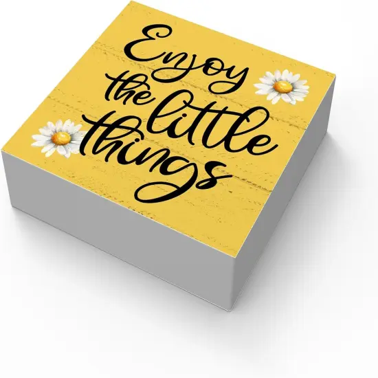 Summer Daisies Wooden Box Sign For Tabletop Decor, Bathroom Shelf Decoration, Farmhouse Living Room Bedroom Wall Decor, Enjoy The Little Things Sign {5}
