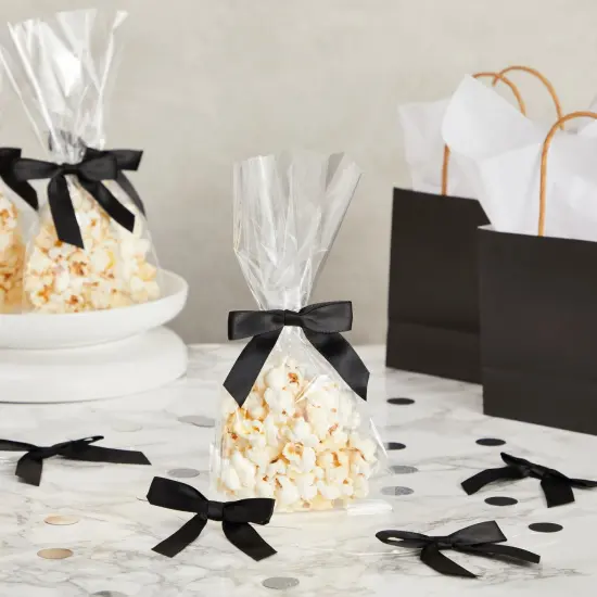 100-Pack Twist Tie Bows - Black 3" Satin Ribbon Small Bows For Gift Wrapping Treats Party Favors Craft Decoration {2}