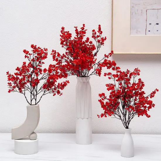 10 Pcs Babys Breath Artificial Flowers Bulk Real Touch Flowers Fake Flowers Silk Flowers for Home Decor Indoor Floral Arrangement Table Centerpieces Festival Party Decor (Red) {4}