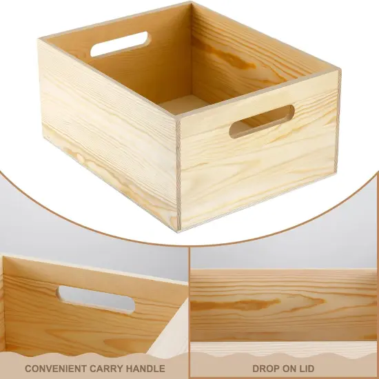 Large Wooden Box with Hand Holes, 15 x 12 x 7 Inches Unfinished Pine Wood Box for DIY Craft Arts Hobbies and Home Storage {3}