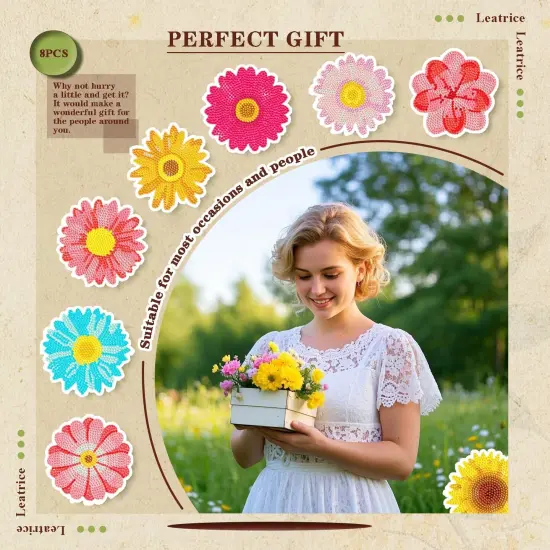 8PCS Flower Diamond Art Coasters Small Diamond Painting Kits for Adults Beginners Women Gem Art Coasters with Holder Funny DIY Crafts for Home Decor {4}