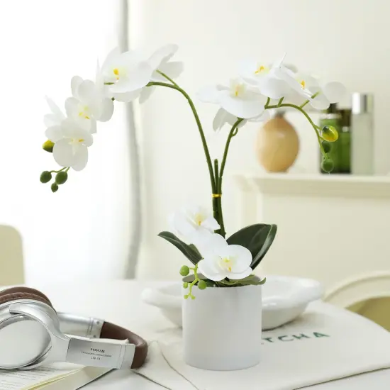 Fake Orchid Butterfly Orchid Bonsai 15 Inch White Artificial Flowers Realistic Plastic Flower Fake Flowers for Home Table and Cabinet Decoration Party and Wedding Decor Flowers Artificial Orchid {4}