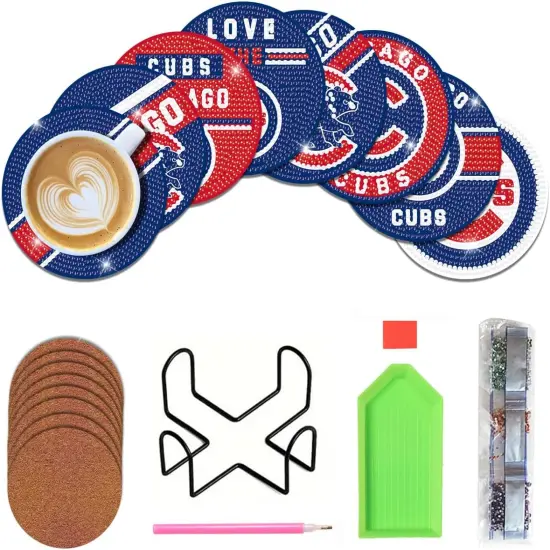 8 Pcs Baseball Diamond Art Coasters Kits with Holder, Diamond Painting Coaster Kits DIY Crafts for Adults Diamond Art Painting Kits Supplies for Chicago Gift {2}
