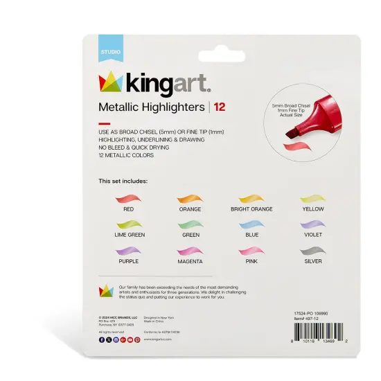 KINGART&reg; Highlighters 12 Metallic Colors {5}