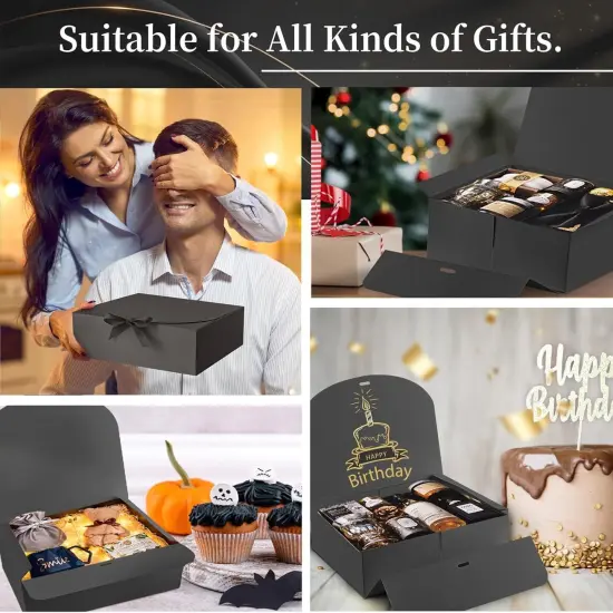12 Pack Gift Boxes with Lids, 10.6x7.8x3.1 Inch Black Paper Gift Box with Ribbon, Bridesmaid Proposal Box {5}
