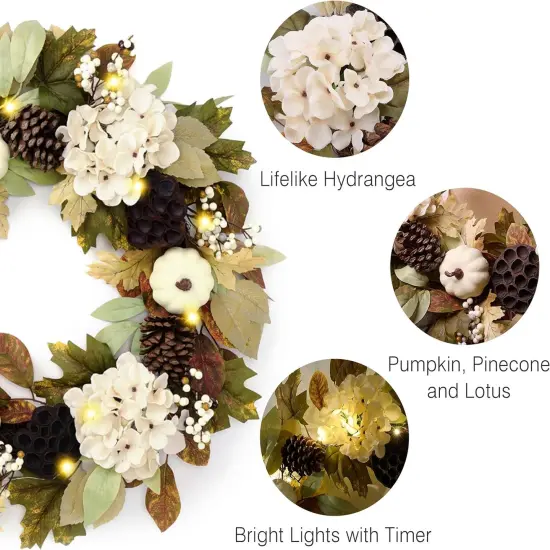 24 Inch Collasible Fall Wreath with Lights {3}
