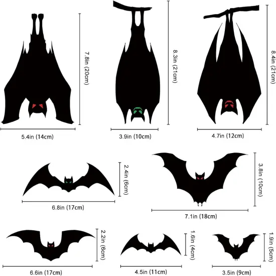 6 Sheets Large Scary Bats Silhouette Window Stickers {3}