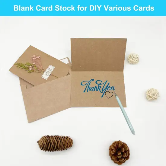 Blank Cards and Envelopes 4x6, 50 Pack Brown Blank Folded Greeting Cards and Envelopes Set with A4 Greeting Card Envelopes for DIY Greeting Cards, Thank You Cards, Invitations in All Occasions {4}