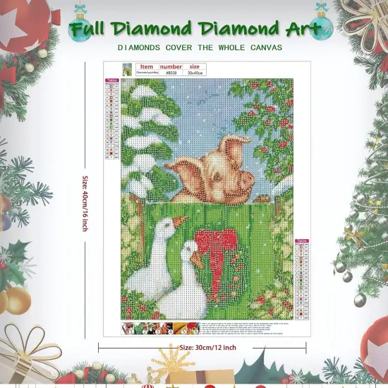 Christmas Diamond Art Painting Kits for Adults, Winter Animals Pig and Swans DIY Diamond Dots Paintings Full Drill Paint with Diamonds, Round Diamonds Crystal Rhinestone Gem Art 12 x 16 inch {3}