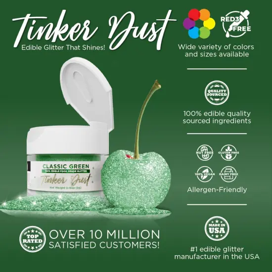 Bakell - Classic GreenTinker Dust Edible Glitter (5g, 1x Jar) for Food, Desserts, and Beverages! {2}