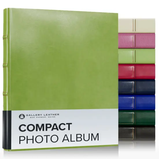 Gallery Leather Compact Photo Album 4x6-3 Ring Binder Photo Album, 60 Pages for 120 Photos, Fillable, Can Fit 4x6 Photos, Handcrafted Acadia lime {1}