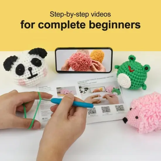 Crochet Kit for Beginners Panda, Frog, Hedgehog {3}