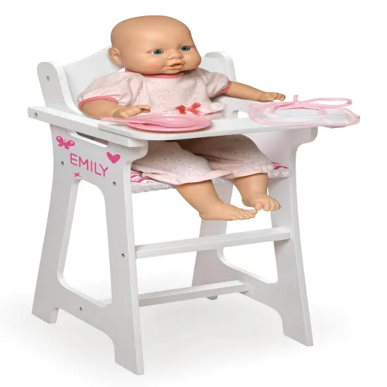 Badger Basket Doll High Chair with Accessories and Free Personalization Kit - White/Pink/Chevron {6}