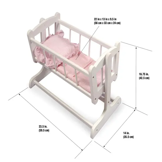 Badger Basket Heirloom Style Doll Cradle with Bedding - White/Pink {4}