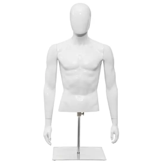 Bright White Male Mannequin with Adjustable Iron Base and Rotatable Head {1}