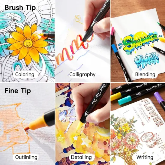 56 Pastel Colors Dual Brush Pen Art Markers {5}