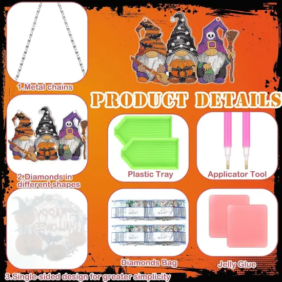 6 Pcs Halloween Diamond Painting Hanging Sign Set {2}
