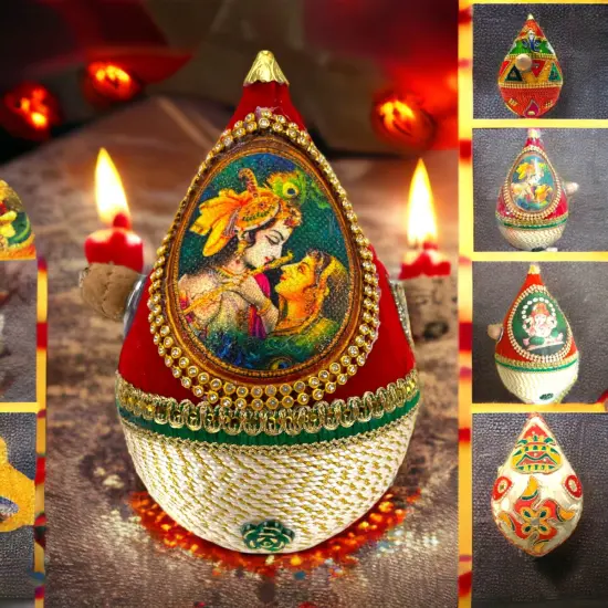 Shriphal Mangal Kalash Decorated Coconut for Wedding Shagun Decorative Nariyal Mangal Nariyal Kalash Set Wedding Pooja Nariyal Decorated Nariyal for Indian Festival Gifts {2}