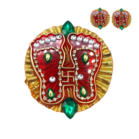 Acrylic Lakshmi Charan Paduka Feet 2 Pairs Laxmi Padhuka Good Luck Footsteps Shubh Labh Rangoli Sticker for Door Entrance Home Temple Diwali Decoration Indian Traditional Vara Lakshmi Pagla {3}