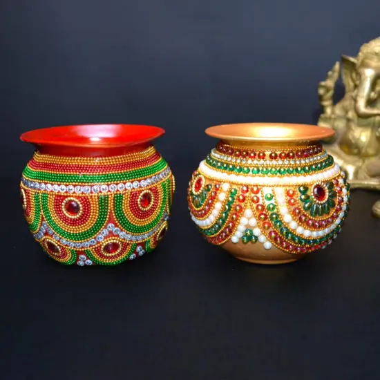 Decorative Kalash for Pooja Handmade Mild Steel Puja Kalash Festival Wedding Decor Grah Pravesh Home Temple Mandir Decor Housewarming Gift Lota for Navratri Karvachauth Diwali {2}