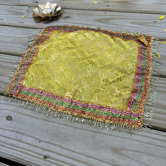 Cloth Pooja Mat Aasan Om Kalash Print Cloth for God Goddess Idol Puja Asan Mandir Temple Home Decor Base Chowki Asana Indian Festival Diwali Decoration Housewarming Gift Mata Ki Chunri {1}